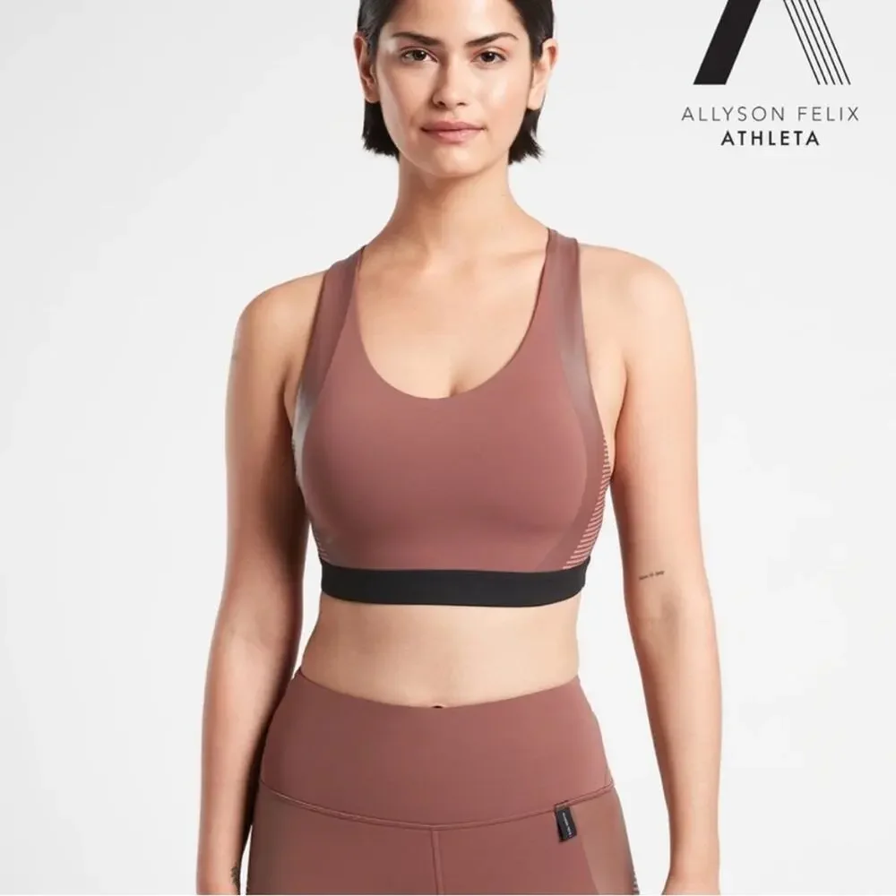 Athleta x Allyson Felix Ultimate Legend Bra D-DD brown rose pink black